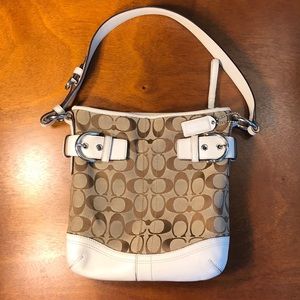Authentic Coach Monogram White Leather Bucket Bag